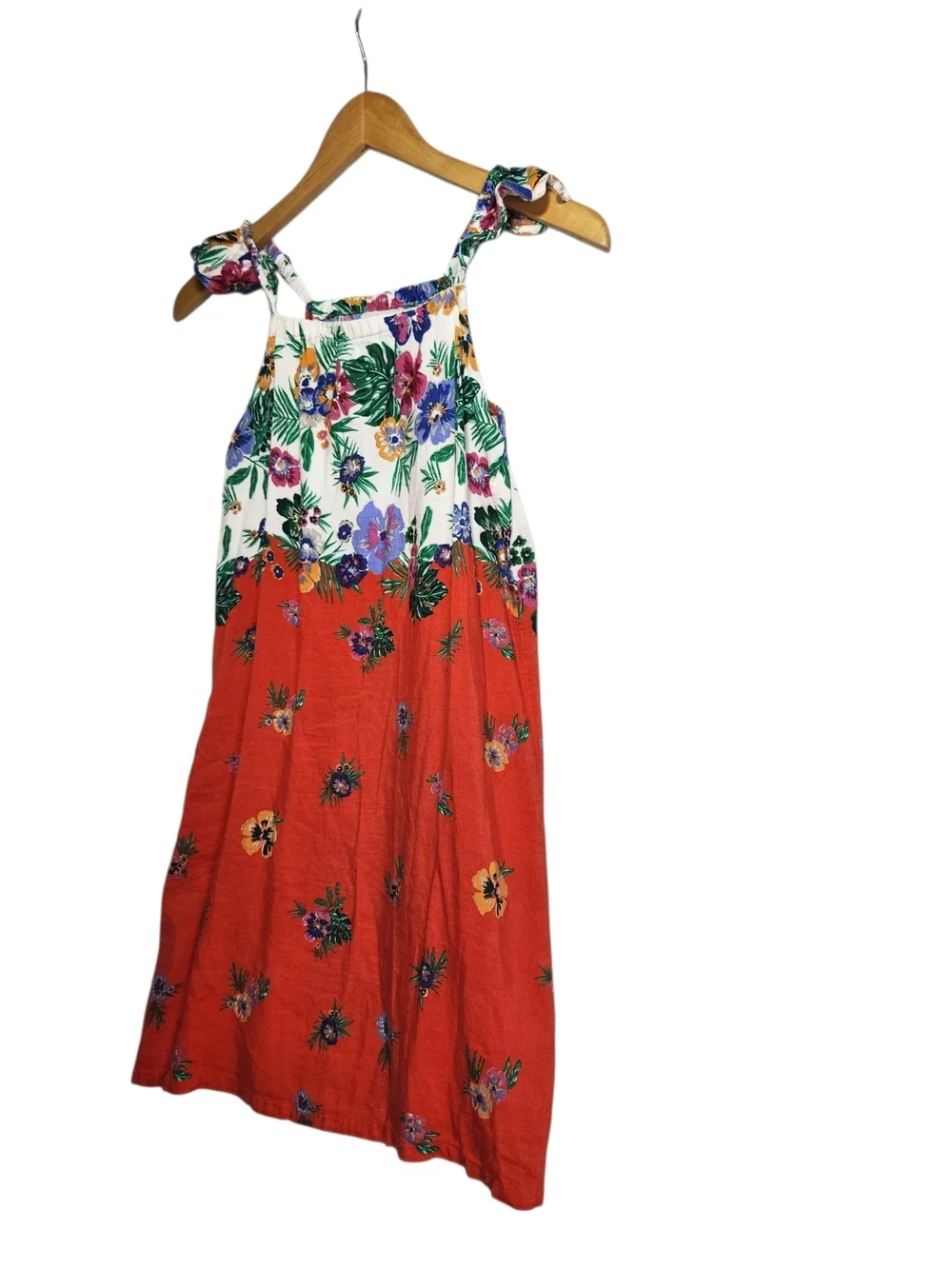 Old Navy Floral Tie Strap Sundress Girls Large 10-12 Boho Tropical Linen Blend